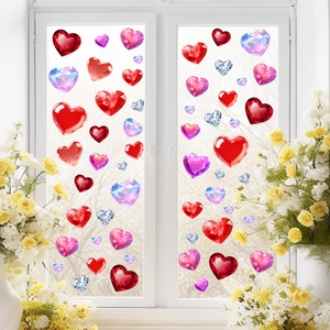 Romantic heart diamond window stickers for Valentines Day home glass decoration