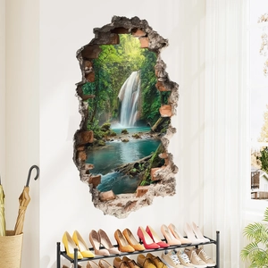 Creative 3D waterfall forest landscape wall sticker for living room home wall decor