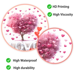 Detail of pink heart-shaped cherry tree wall sticker showing HD printing and PVC texture
