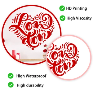 Macro detail of red London heart wall sticker showing HD printing and waterproof texture