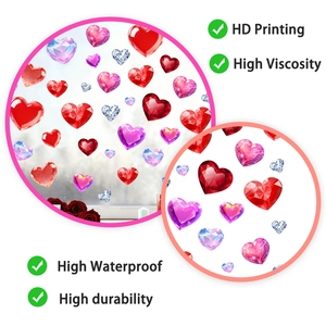 Detail showing HD printing and diamond texture on heart-shaped window stickers