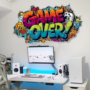 3D wall sticker with Game Over graffiti design and controller for gamer room decor