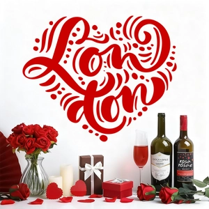 Red heart-shaped London wall sticker for romantic Valentine decoration in living room