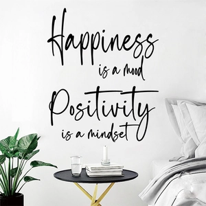 Happiness is a mood, Positivity is a mindset wall sticker for minimalist bedroom decor