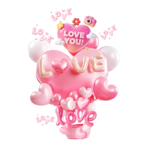 Ballons de Saint-Valentin 3D en forme de cœur rose avec texte LOVE pour vitrines