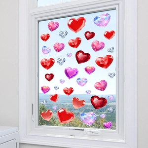 Romantic heart-shaped glass window stickers with diamond cut design for home decoration