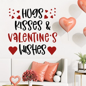 Hugs Kisses Valentine's Wishes wall decal with red heart icons for romantic home decor