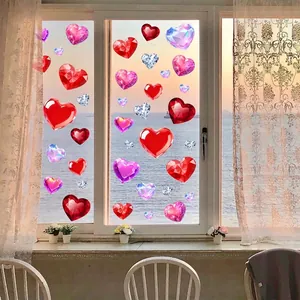 Romantic heart-shaped window stickers in red and pink for Valentine's Day home decoration