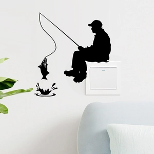 Adesivo murale silhouette nera tema pesca per decorazione interruttore luce