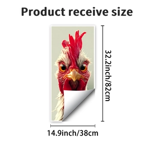 Detailed dimension view of rooster PVC sticker 38cm x 82cm for outdoor bin decor
