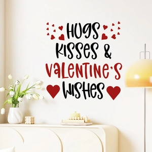 Hugs Kisses and Valentine's Wishes wall decal with red hearts for home decor