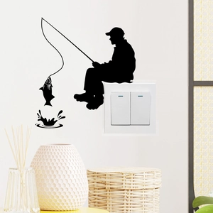 Adesivo murale creativo silhouette uomo che pesca per decorare interruttori neri