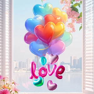 Romantic colorful heart-shaped balloons and LOVE letter balloons for wedding window decor