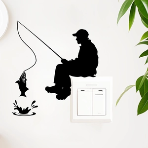 Adesivo murale creativo sagoma nera pescatore per decorazione interruttore della luce