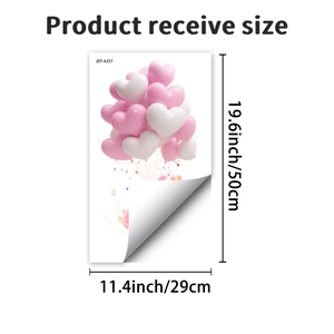 Detailed size chart for heart balloon static window stickers showing 29cm by 50cm dimensions