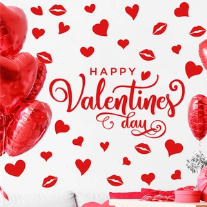 Adesivi murali di San Valentino con cuori rossi e baci per decorazioni romantiche