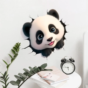 3D cute panda wall sticker breaking through wall for kids bedroom and living room decor