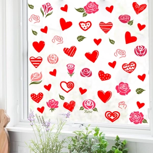 Romantic heart and rose static window stickers for Valentine's Day glass decoration