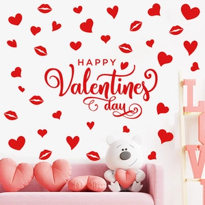 Adesivi murali romantici di San Valentino con cuori rossi e labbra per decori