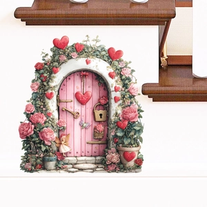 San Valentino Adesivo da Parete Porta della Fata PVC Romantico Fiore Cuore Decalcomania Decorativa per Camera da Letto Soggiorno