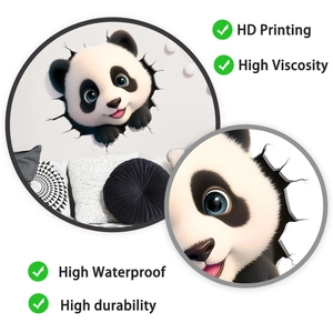 Macro detail of 3D panda wall sticker showing high-definition printing and waterproof texture