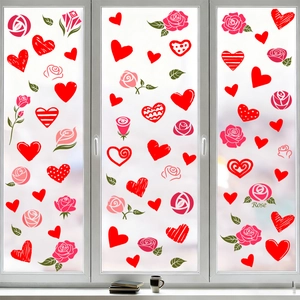 Valentine Rose and Heart static window clings for romantic home glass decoration