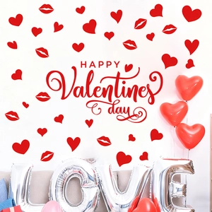 Adesivi murali romantici di San Valentino con cuori e labbra per camera da letto