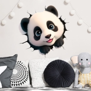 3D cute panda wall decal crashing through wall for nursery room wall decor sticker