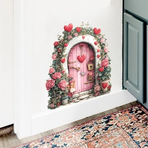 Adesivi per porte romantici con fiori e cuori per la decorazione della camera