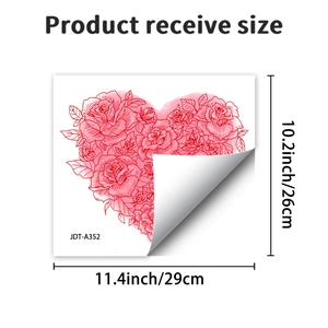 Pink heart-shaped flower window sticker decal showing product dimensions and material texture