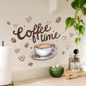 Sticker mural Coffee Time avec cœurs et grains de café pour déco cuisine et café
