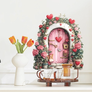 Adesivo murale porta rosa 3D romantico con rose e cuori per decorazioni San Valentino