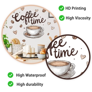 Détail des stickers muraux HD Coffee Time avec tasses artistiques et grains de café en cœur