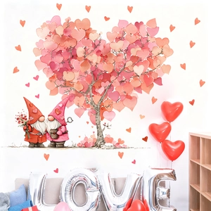 Valentine's Day PVC Wall Stickers Romantic Heart Tree Cartoon Gnomes Decorative Wall Decals For Bedroom Living Room Home Decor