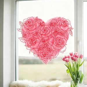 Pink heart rose flower static window stickers for bedroom living room glass decoration