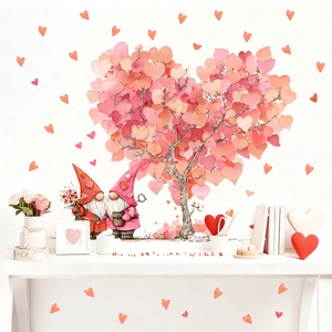 Valentine's Day heart tree and gnomes wall sticker for romantic bedroom decoration