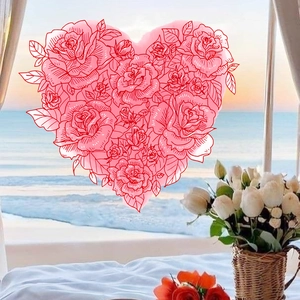 Pink rose heart flower window sticker for Valentine holiday decor in living room