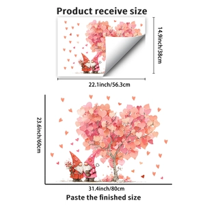 Valentine's Day gnome heart tree wall sticker size guide and final display effect