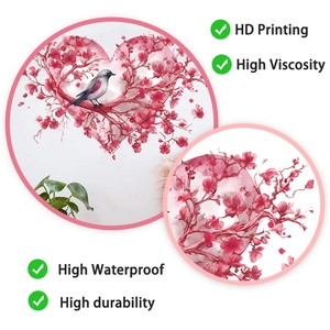 Detail showing high-definition printing of pink heart and bird wall sticker