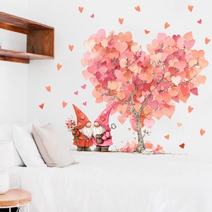 Valentine's Day gnome wall decal with heart tree for bedroom home decor stickers