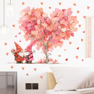 Valentine Love Heart Tree and Gnomes wall decals for romantic bedroom home decoration