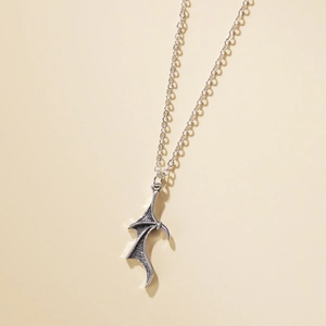 Gothic retro silver dragon wing pendant necklace with detailed bone texture for couples