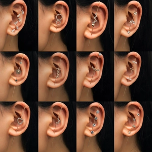 Women's Minimalist Copper Inlaid Zirconia Ear Wrap Crawler Earrings Personalized Hip Hop Star Heart Letter Ear Cuff Jewelry