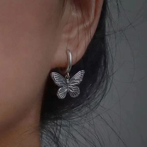 Orecchini pendenti a farfalla retrò in argento, gioielli vintage a cerchio da donna