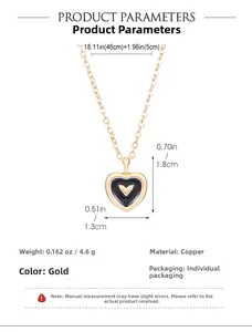 Detailed specs for heart pendant necklace in copper with dimensions and chain length