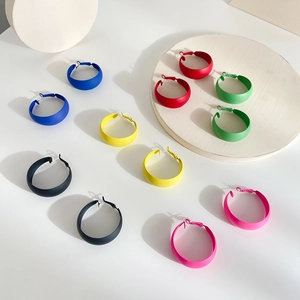 Colorful geometric C-shaped matte hoop earrings in multiple bright candy shades for women