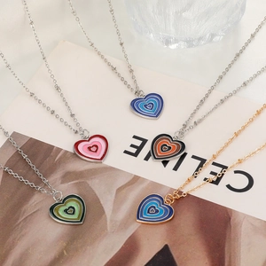 Retro minimalist colorful enamel heart necklaces in gold and silver plating