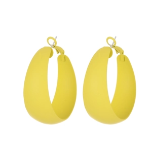 Retro vibrant yellow chunky hoop earrings with a matte teardrop streamline design