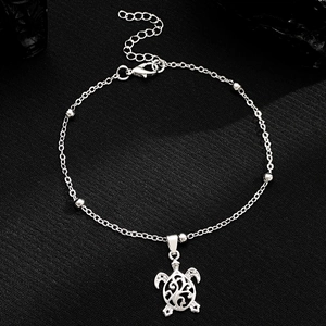 Bracelet de cheville ethnique en argent avec pendentif tortue de mer évidé pour mode de plage