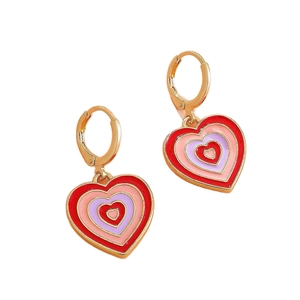 Retro colorful enamel heart hoop earrings with gold-toned leverback closure for women